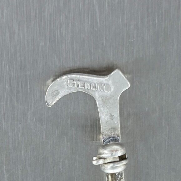 Vintage Sterling Silver 925 Riding Crop Cane Horseshoe Pin Brooch - Picture 6 of 8